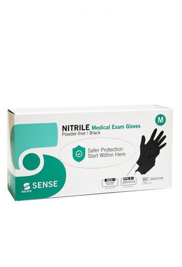 NITRILE GLOVES SELEFA®SENSE AQL1.5 BLACK MEDIUM