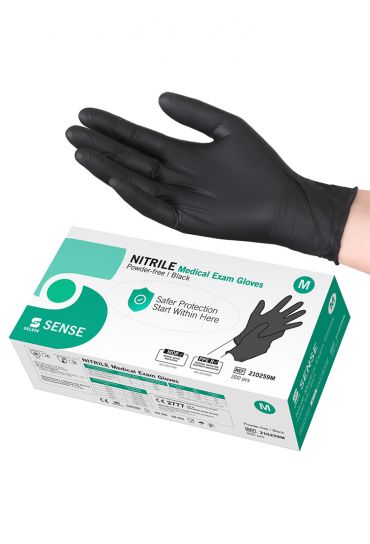 NITRILE GLOVES SELEFA®SENSE AQL1.5 BLACK MEDIUM